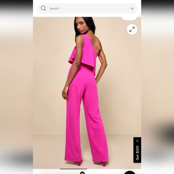 Lulu's Vibrant Pink One-Shoulder Jumpsuit Magneta One Shoulder Tiered Wide Leg - Picture 2 of 7